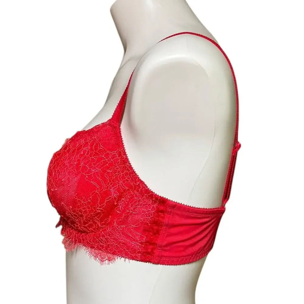 Victoria's Secret Dream Angels Unlined Demi Bra Red Pink Lace 36C